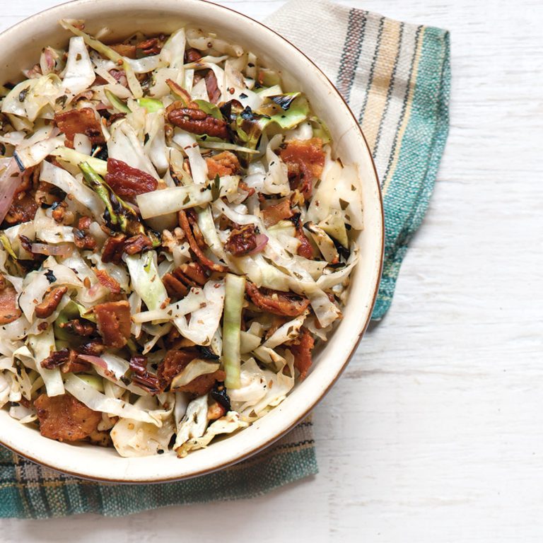 Charred Cabbage Slaw with Bacon and Pecans