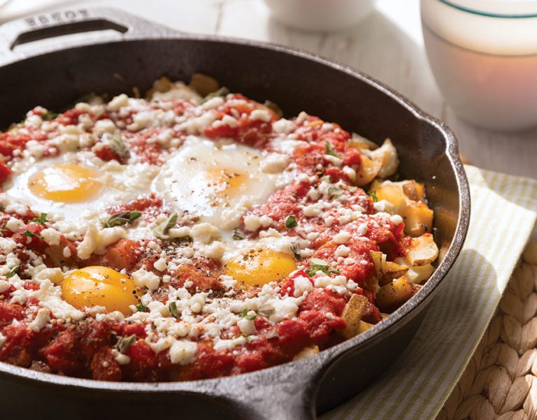 Skillet Fries with Sausage and Baked Eggs