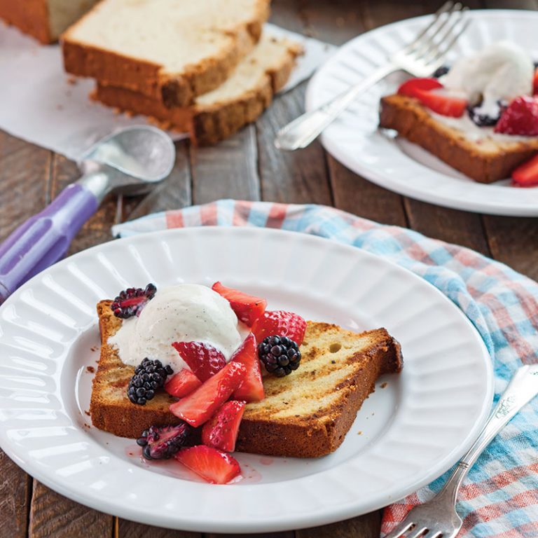 Grilled Browned Butter Pound Cake with Berries