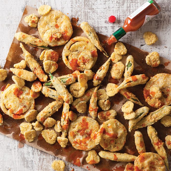 Fried Okra, Green Tomatoes, and Pickles