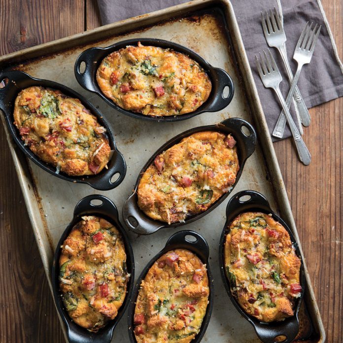 Ham-Gruyère Cornbread Bread Puddings