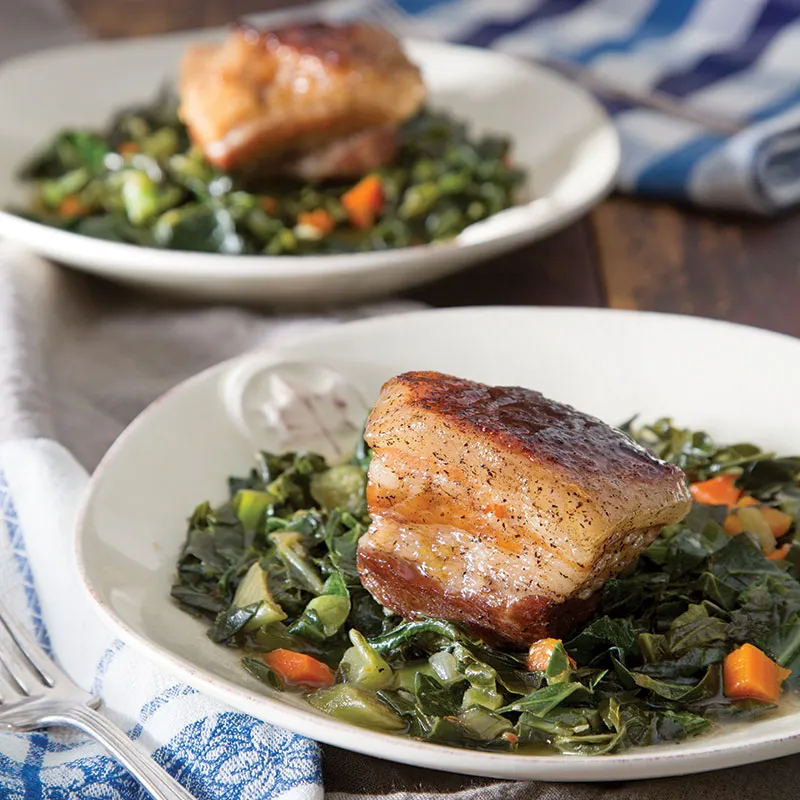 Braised Pork Belly with Collard Greens