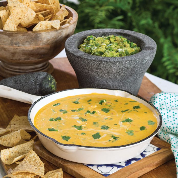 Roasted Chile Guacamole & Queso Skillet Cheese Dip