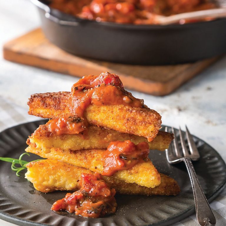 Parmesan Grits Cakes with Tomato Gravy