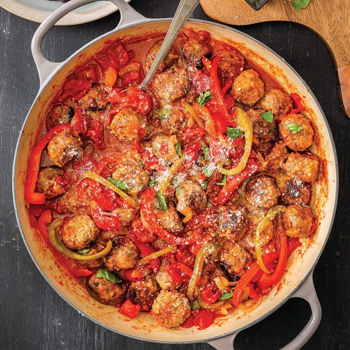 Italian Sausage Meatballs, Peppers, and Onions