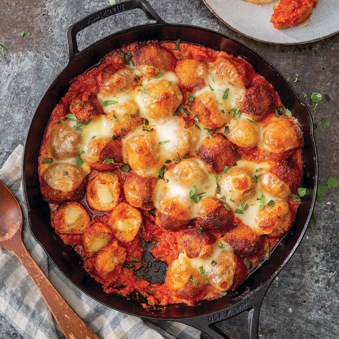 Cheese-Stuffed Chicken Meatball Parmesan