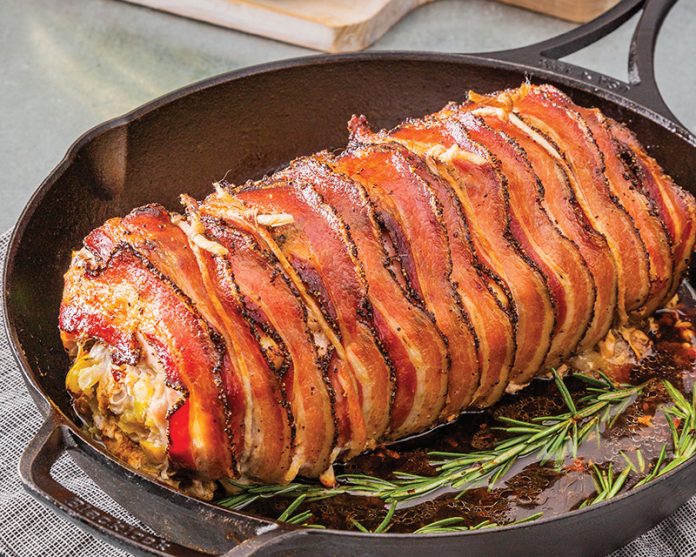 Bacon-Wrapped Squash- and Apple-Stuffed Pork