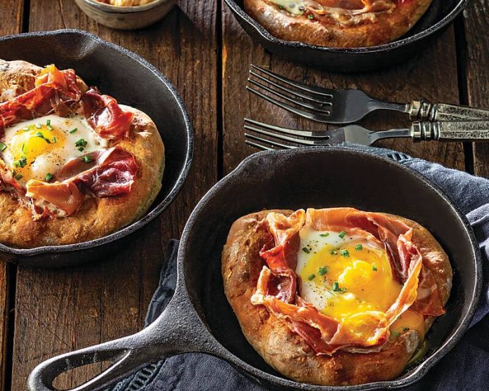 Pimiento Cheese, Ham, and Egg Pizzas