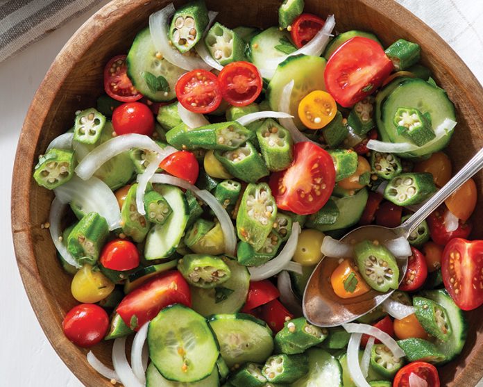 Marinated Tomato, Cucumber, Okra, and Onion Salad