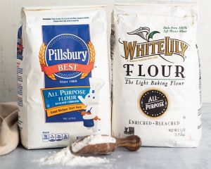 Pilsbury Flour and White Lily flour side by side