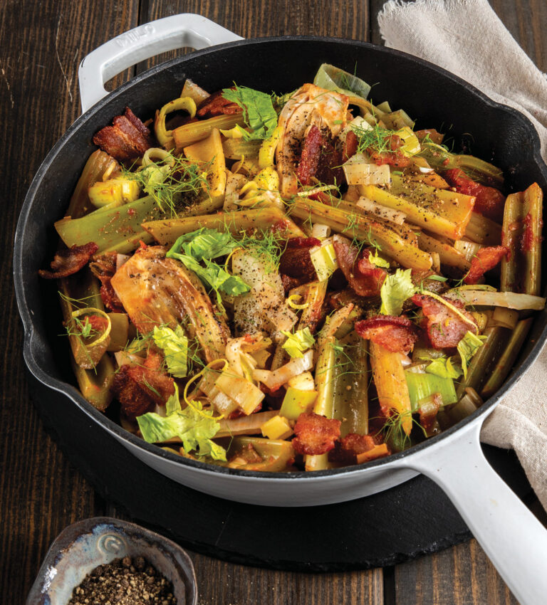 Tomato-Braised Celery, Fennel, and Leek