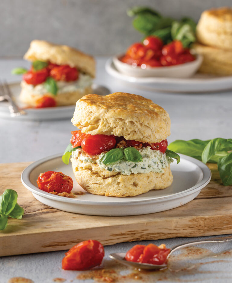 Cornmeal Shortcakes with Creamy Herbed Cheese and Roasted Tomatoes