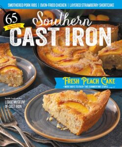 May/June 2023 issue cover featuring peach cake