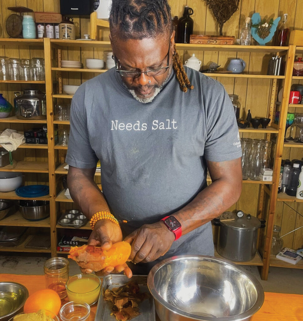Matthew Raifford preparing sweet potatoes