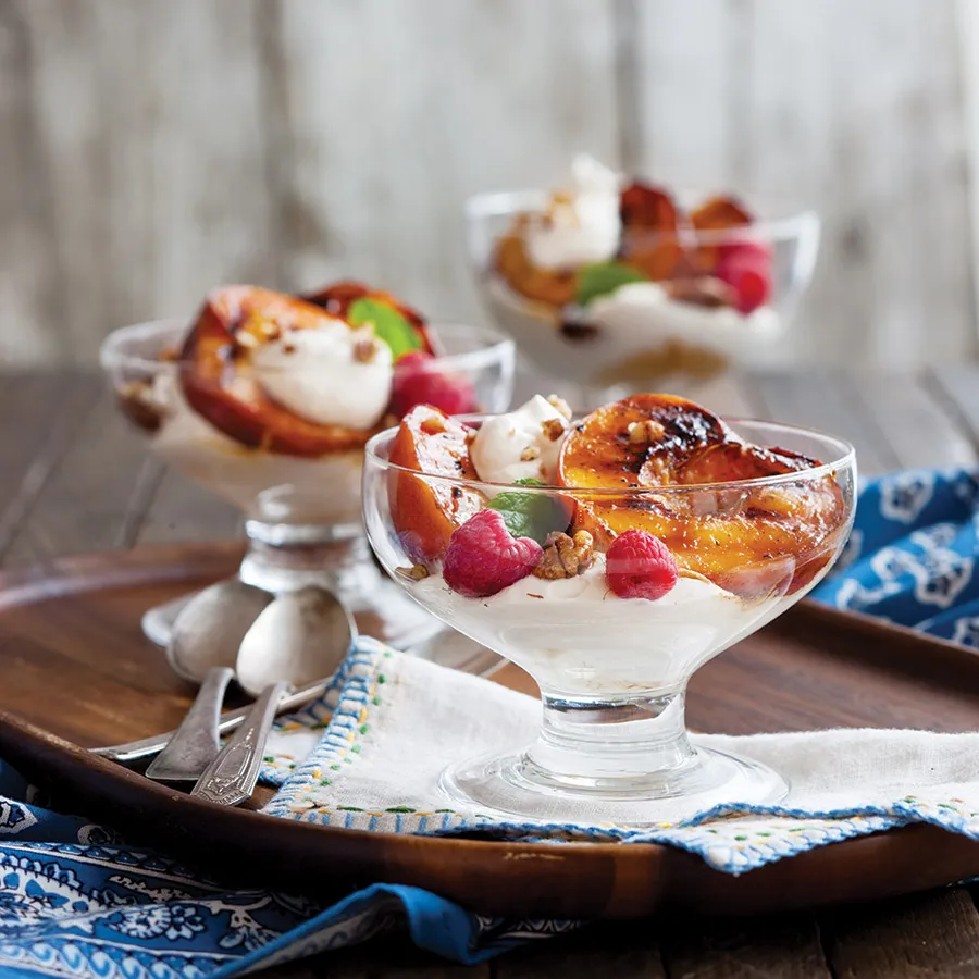 Grilled Peach Parfaits with Bourbon Whipped Cream