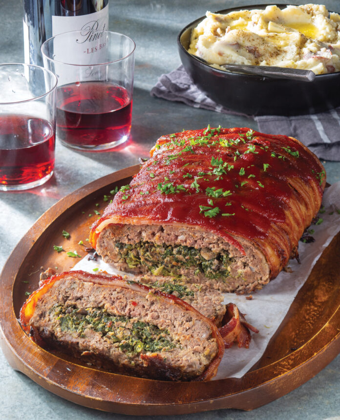 Bacon-Wrapped Stuffed Bison Meat Loaf