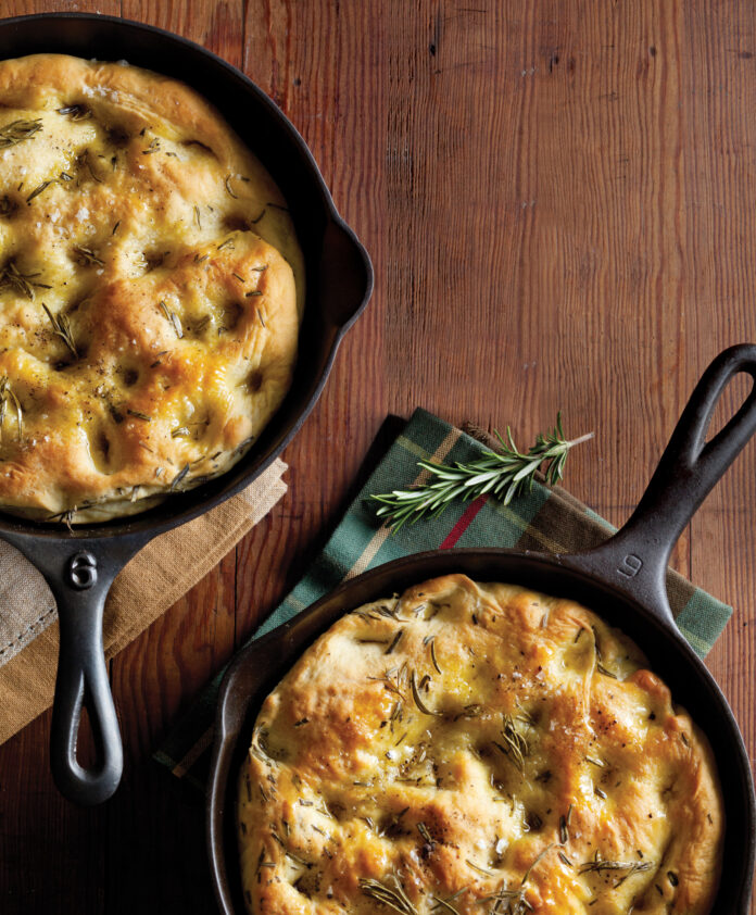 With olive oil, fresh rosemary, sea salt, and a crispy golden crust, this skillet Rosemary Focaccia is a warm and fragrant treat.