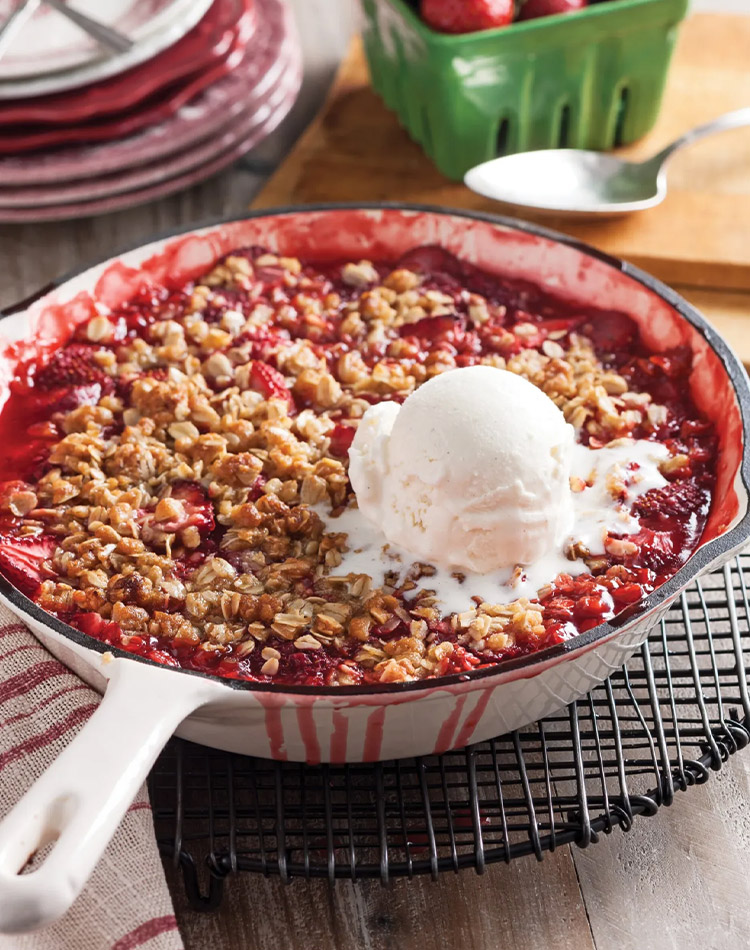 A Strawberry Crumble is a spring recipe we can’t wait to make: so we did it anyway! Golden brown oats and brown sugar, bubbly strawberries, and a scoop of ice cream to mellow everything out.