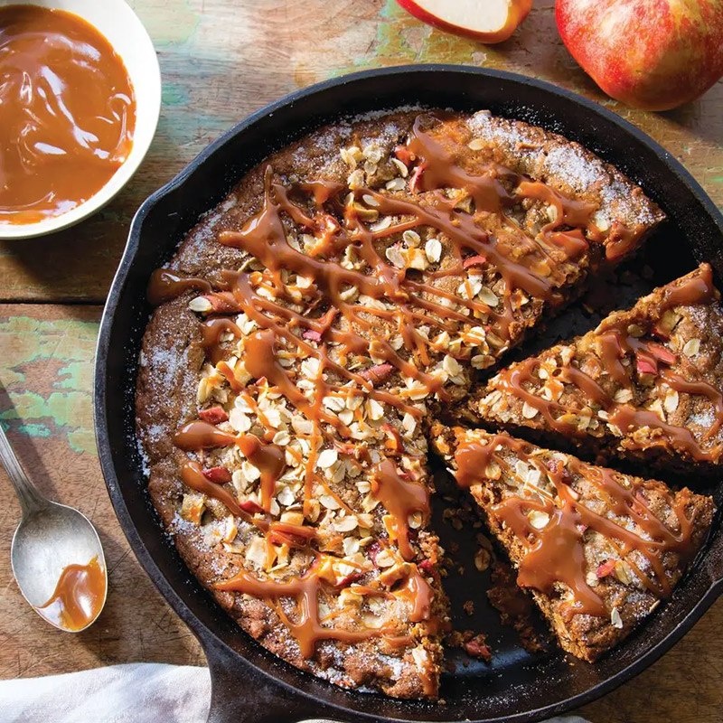 Apple, Oat, and Molasses Skillet Cookie