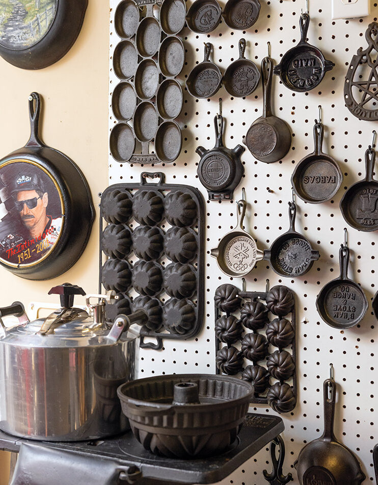 Lee Campbell's wall display of cast iron collection