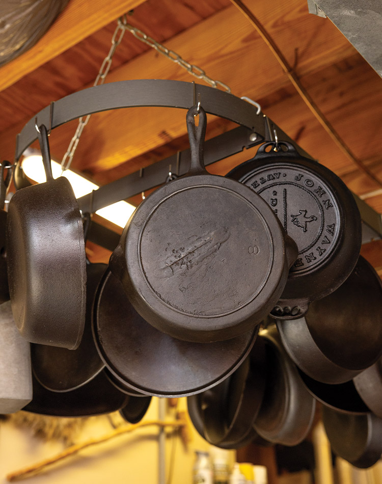 A suspended display of Lee Campbell's cast iron collection