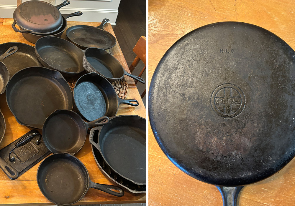 Cast-iron collection from Susan Rodriguez, including Griswold.