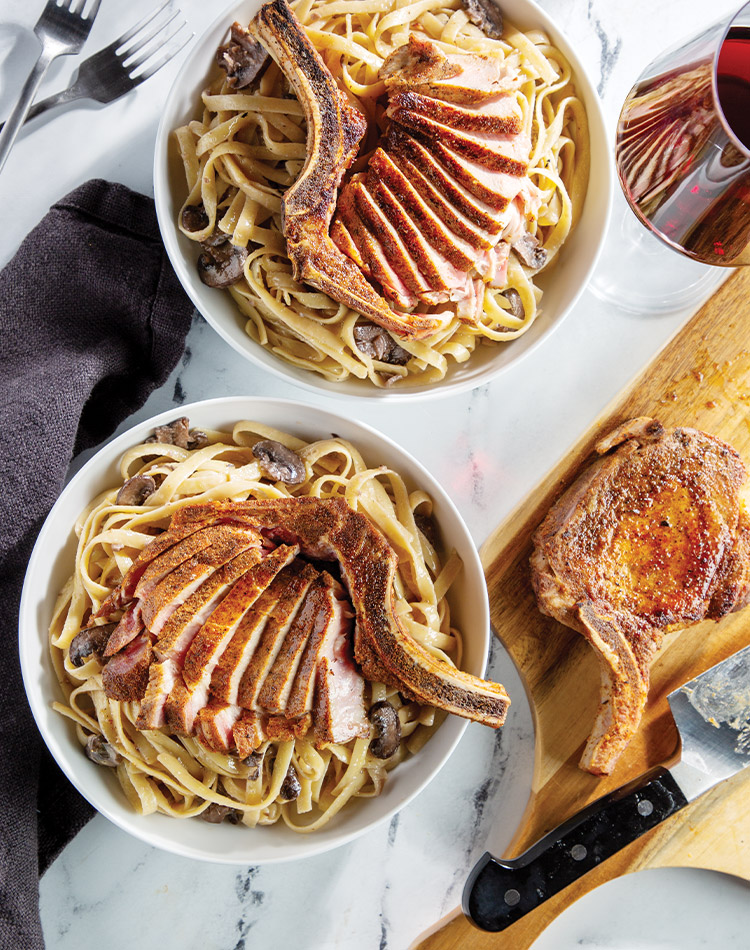 Cajun Pork Chops Over Linguine
