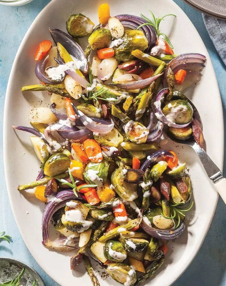 Roasted Spring Veggies with Creamy Herb Dressing