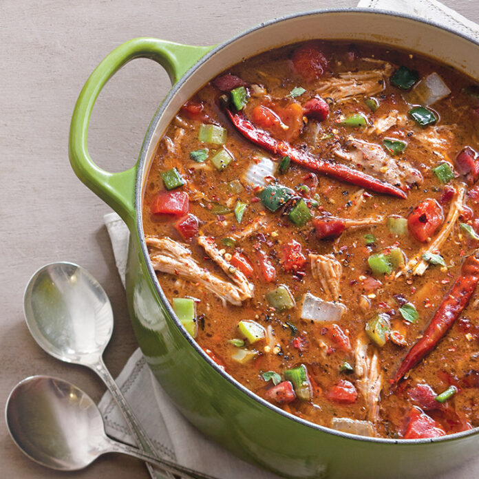 Roasted Pork and Tasso Gumbo: This hearty gumbo combines smoky tasso with fall-off-the-bone roasted pork for a soulful Southern stew that’s perfect for any cookout, any time of the year.